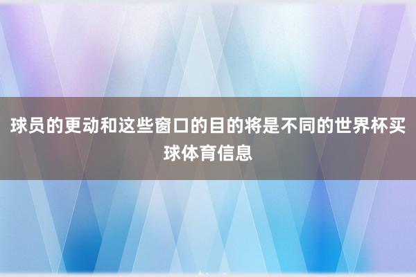 球员的更动和这些窗口的目的将是不同的世界杯买球体育信息