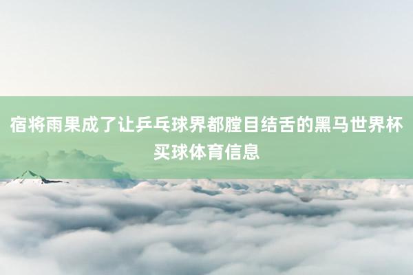 宿将雨果成了让乒乓球界都膛目结舌的黑马世界杯买球体育信息