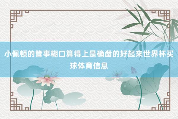 小佩顿的管事糊口算得上是确凿的好起来世界杯买球体育信息