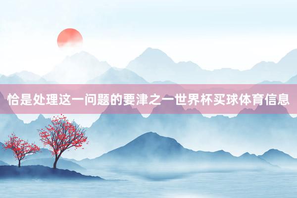 恰是处理这一问题的要津之一世界杯买球体育信息